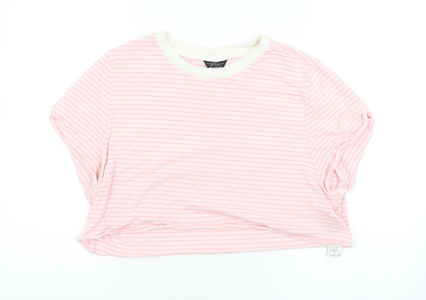 Topshop Womens Pink Striped  Cropped T-Shirt Size 14