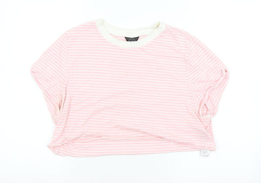 Topshop Womens Pink Striped  Cropped T-Shirt Size 14