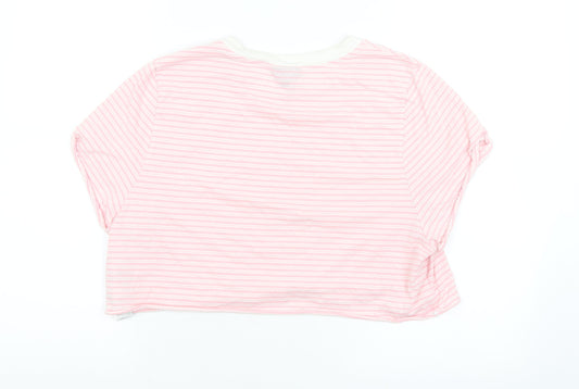 Topshop Womens Pink Striped  Cropped T-Shirt Size 14
