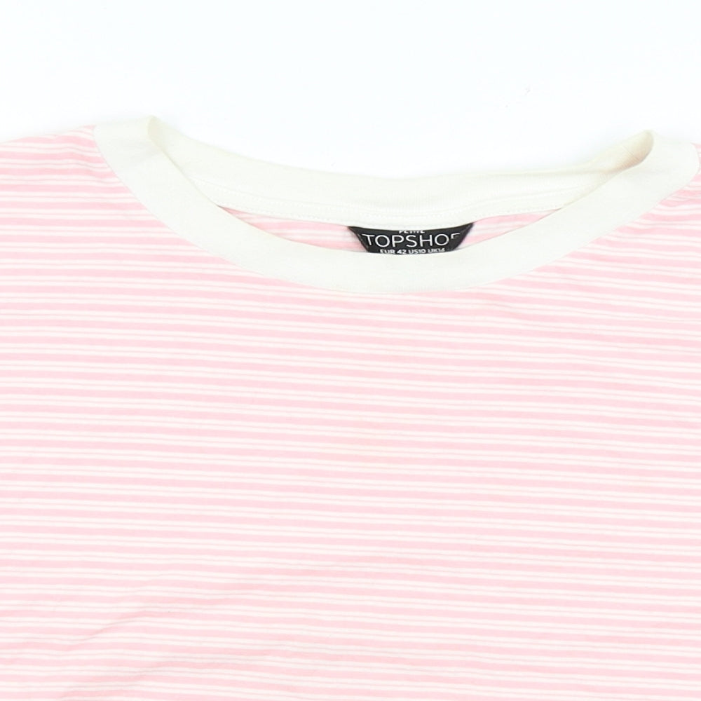 Topshop Womens Pink Striped  Cropped T-Shirt Size 14
