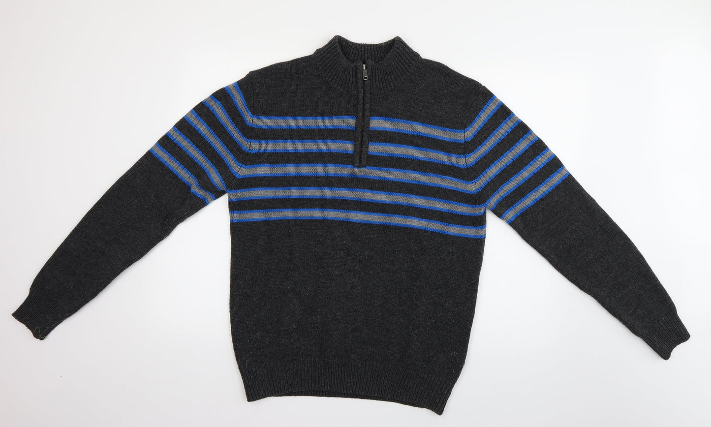 Studio Mens Grey Striped  Pullover Jumper Size M