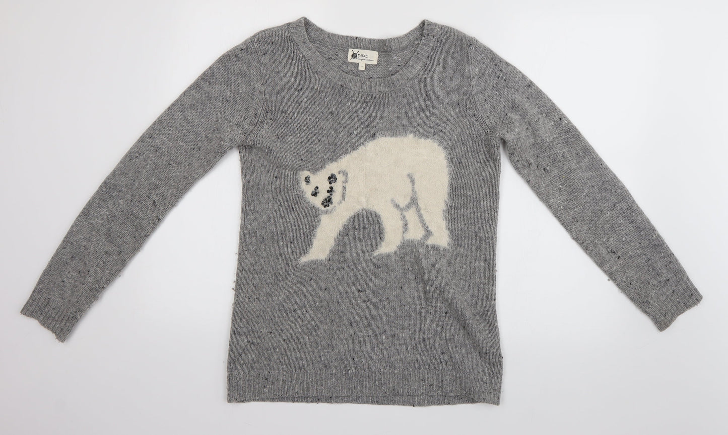 NEXT Womens Grey   Henley Jumper Size 8  - Polar Bear
