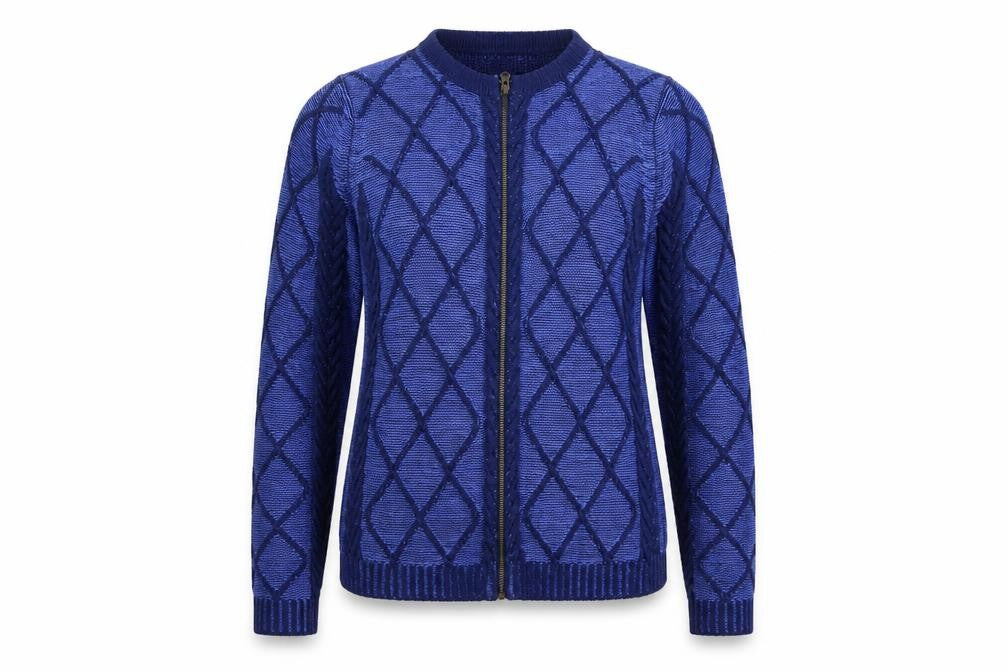 Lilyette Womens Blue Argyle/Diamond  Full Zip Jumper Size M