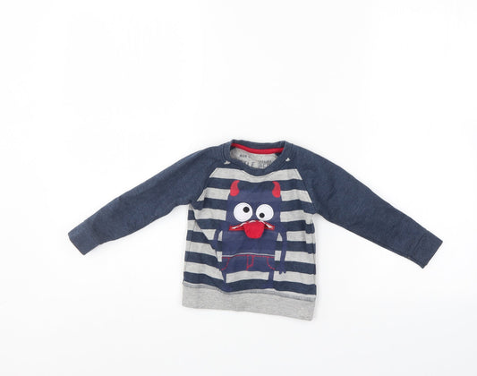 Little Rebel Boys Blue Striped  Pullover Jumper Size 9-12 Months