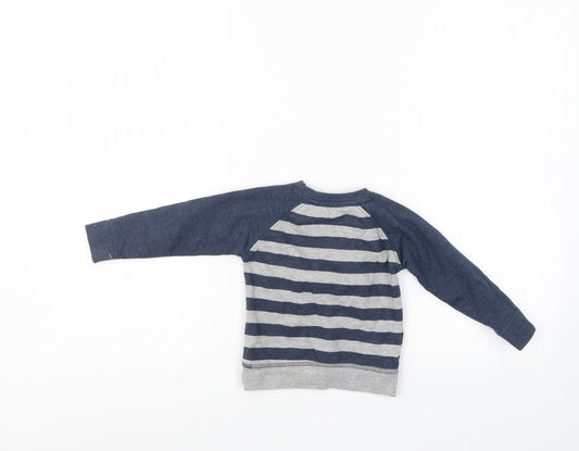 Little Rebel Boys Blue Striped  Pullover Jumper Size 9-12 Months