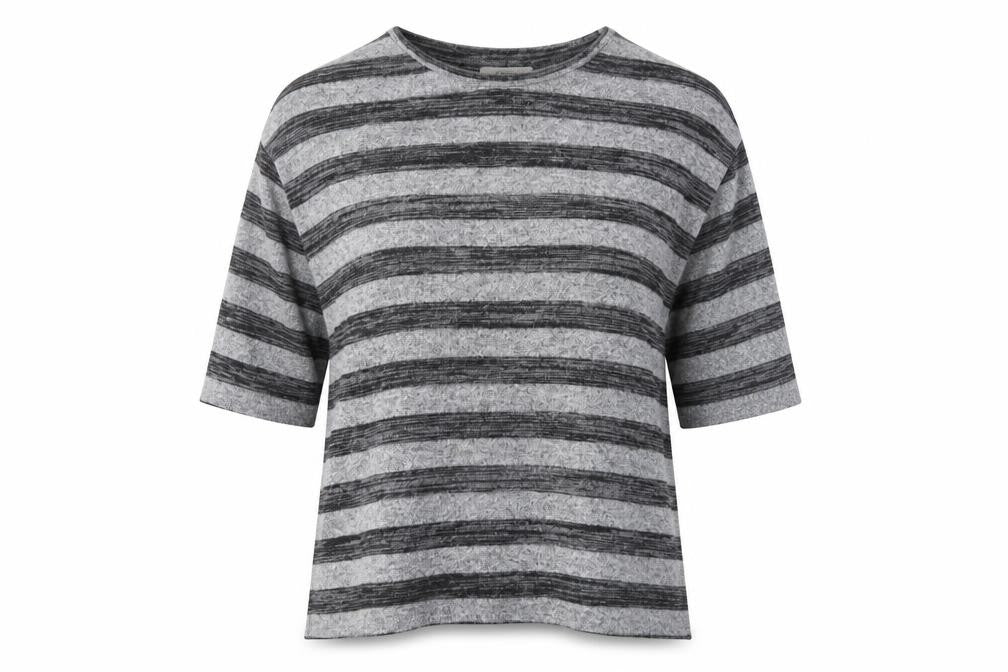 Front view of Papaya women’s grey striped jumper, size M