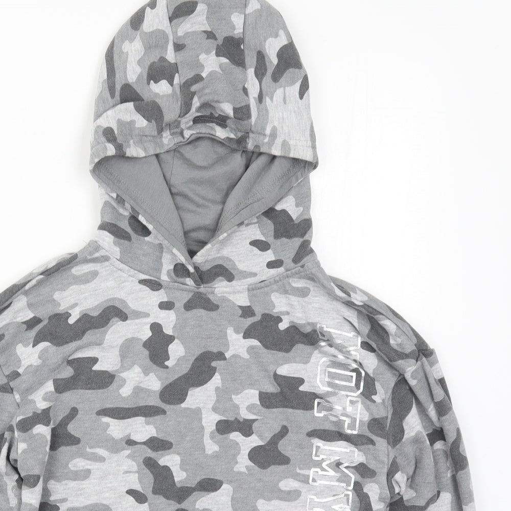 Primark Girls Grey Camouflage  Pullover Hoodie Size 11-12 Years  - Not my Problem Don't Care