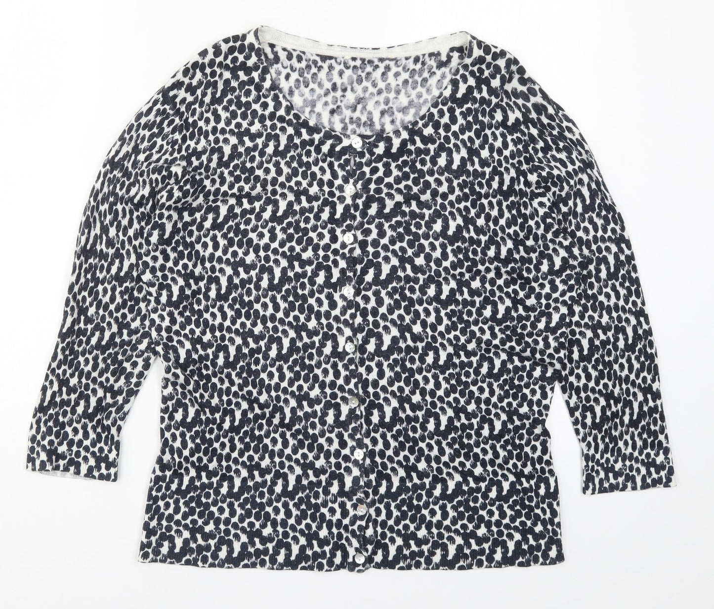 Preworn Womens Black Geometric Knit Cardigan Jumper Size L  - Spotted Pattern