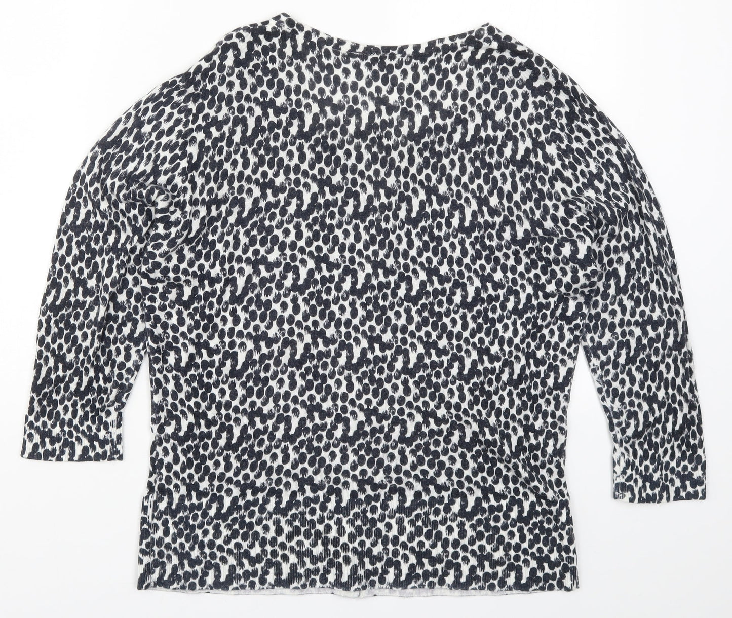 Preworn Womens Black Geometric Knit Cardigan Jumper Size L  - Spotted Pattern