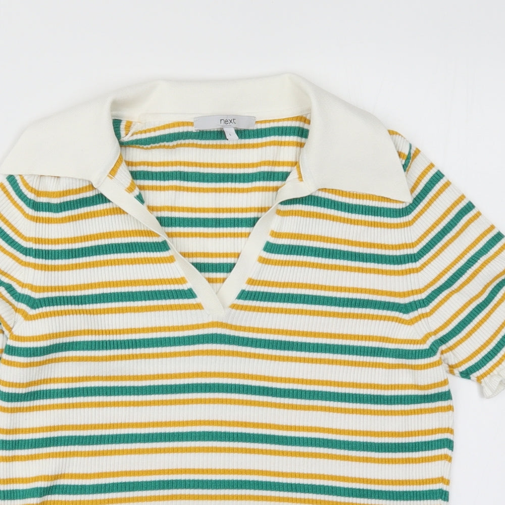NEXT Womens Green Striped Knit Pullover Jumper Size L