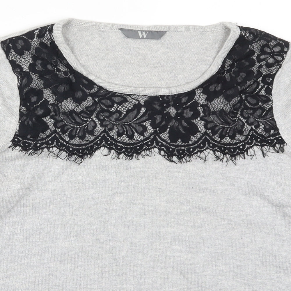 BHS Womens Grey  Lace Pullover Jumper Size 8
