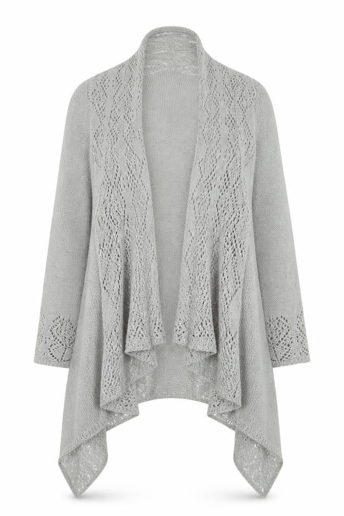 Front view of Soon women’s grey knit cardigan jumper, size S
