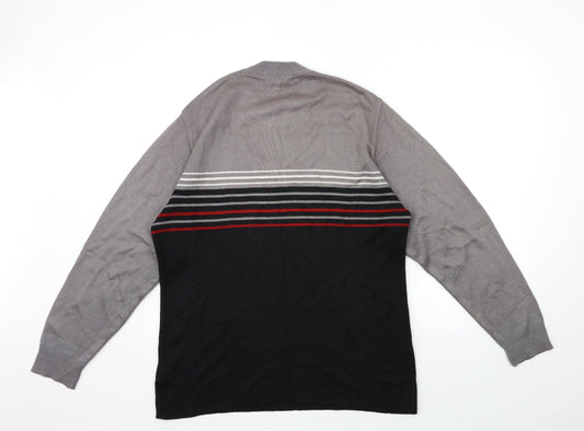 LOGG Mens Grey Striped Knit Pullover Jumper Size S