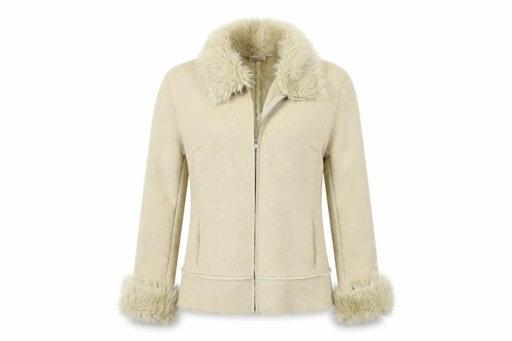 Front view of Papaya women’s beige overcoat coat, size UK 14