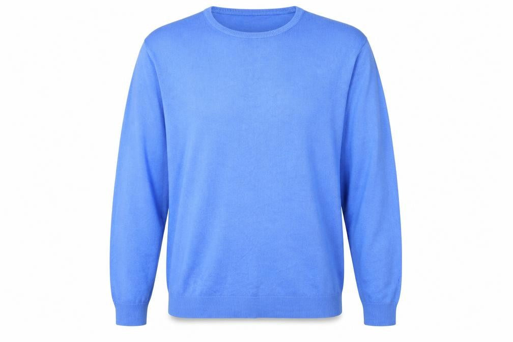 Front view of Atlantic Bay men’s blue knit jumper, size 2XL