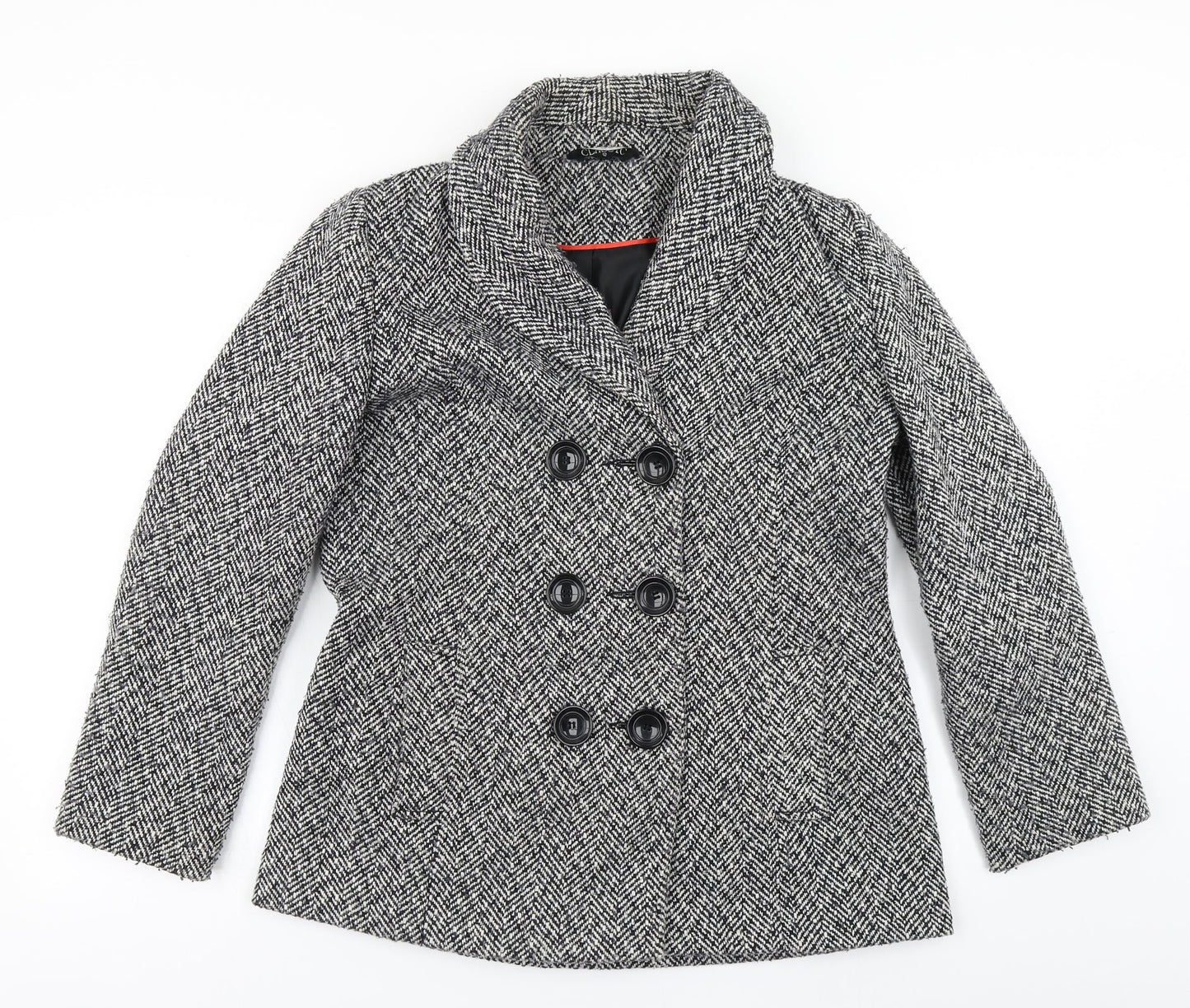 Classic Womens Grey Herringbone  Overcoat Coat Size 12