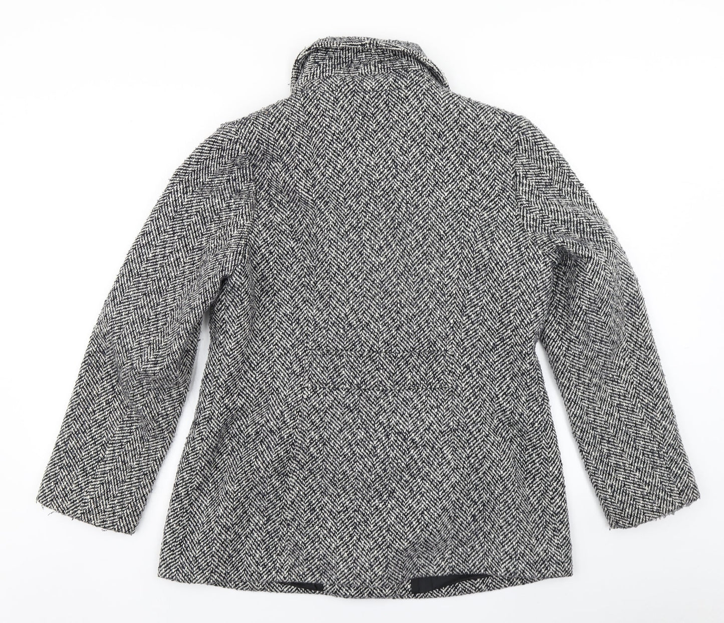 Classic Womens Grey Herringbone  Overcoat Coat Size 12
