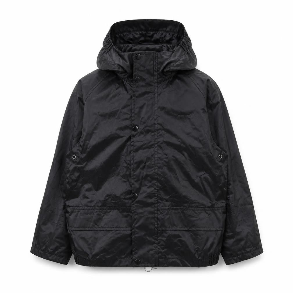 Front view of wetplay boys’ black rain coat coat, size 3-4, years