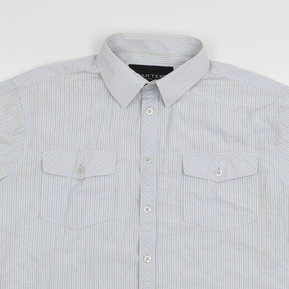 Carter Mens Blue Striped   Button-Up Size S