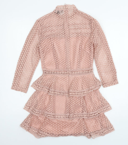 PRETTYLITTLETHING Womens Pink  Crochet A-Line  Size 4