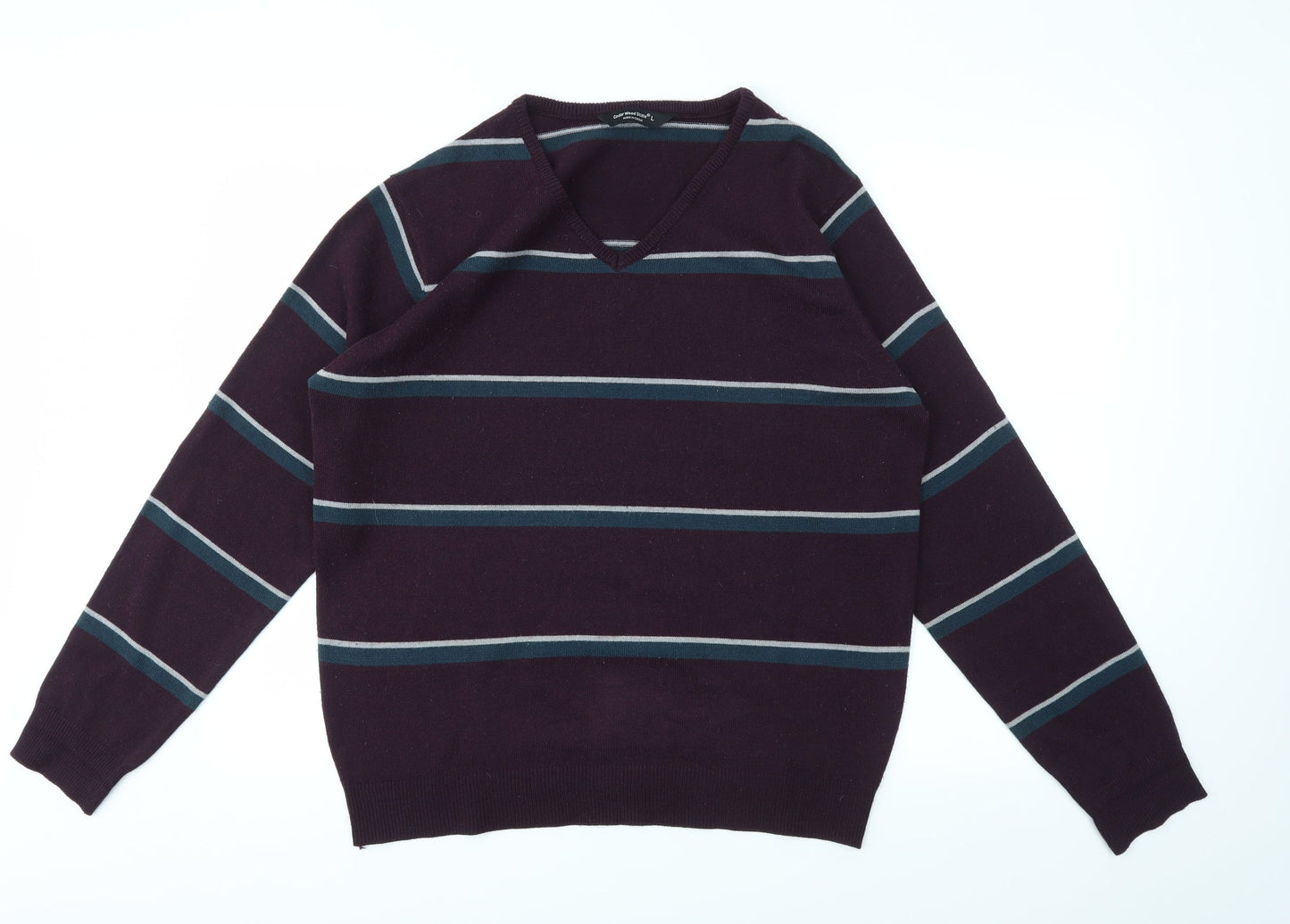 Cedar Wood State Mens Multicoloured Striped  Pullover Sweatshirt Size L