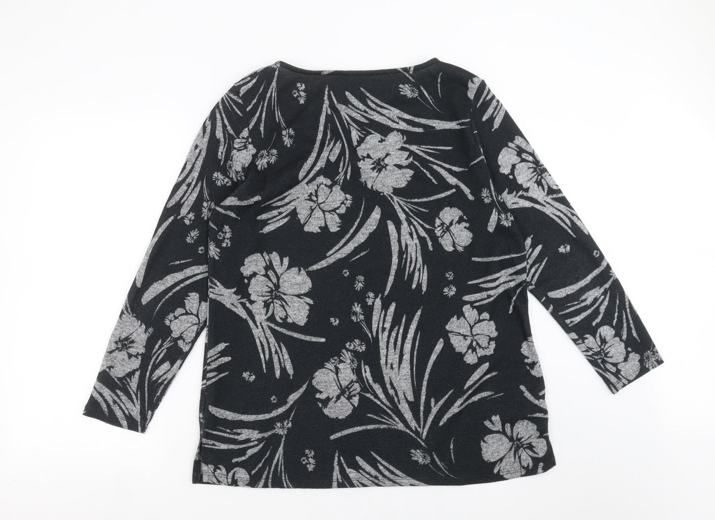 Nutmeg Womens Grey Floral Knit Pullover Jumper Size 14