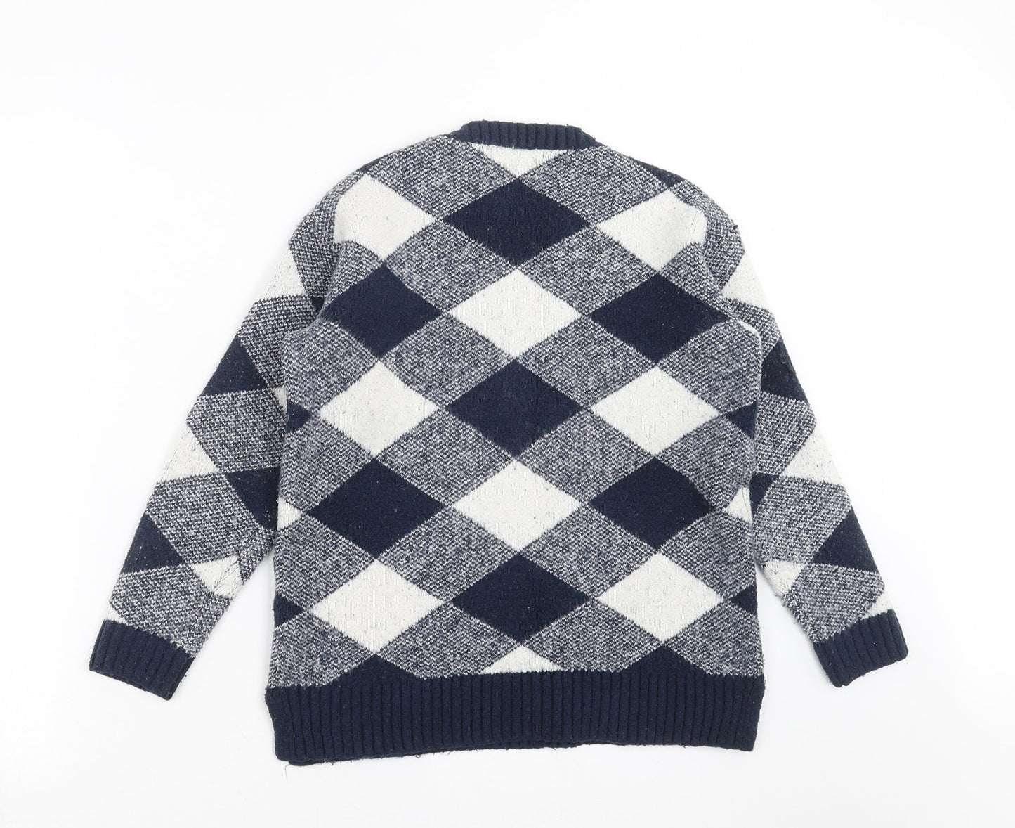 Marks and Spencer Womens Blue Argyle/Diamond Knit Pullover Jumper Size S