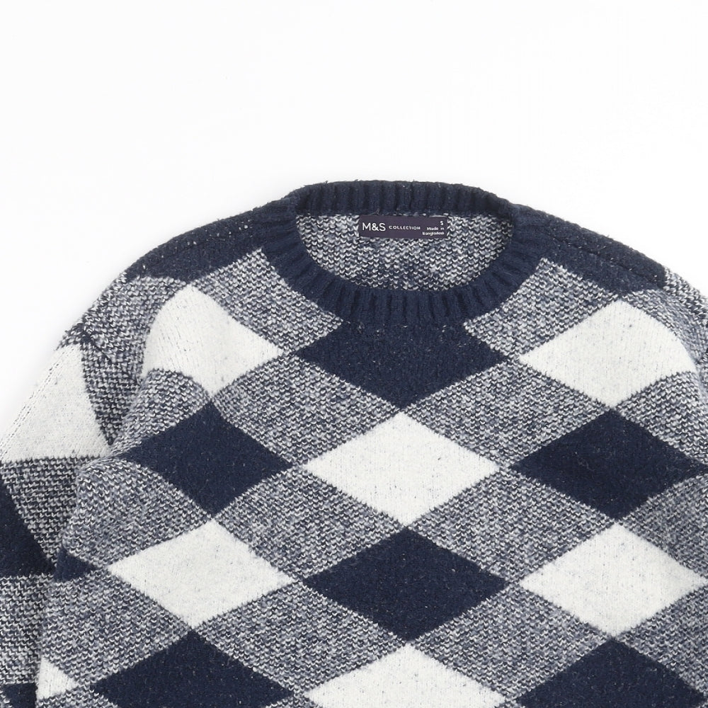 Marks and Spencer Womens Blue Argyle/Diamond Knit Pullover Jumper Size S