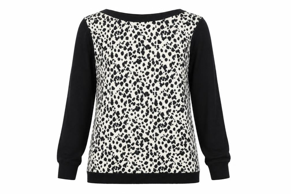Front view of Papaya women’s black animal print jumper, size UK 8