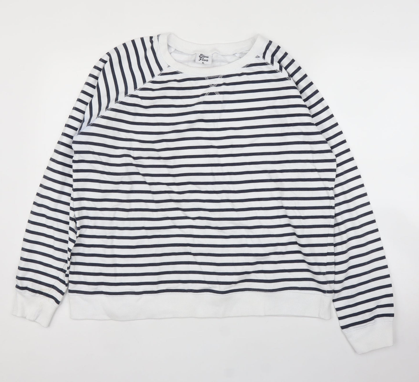 Diva Feva Womens White Striped  Pullover Jumper Size XL