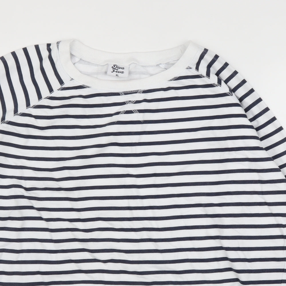 Diva Feva Womens White Striped  Pullover Jumper Size XL