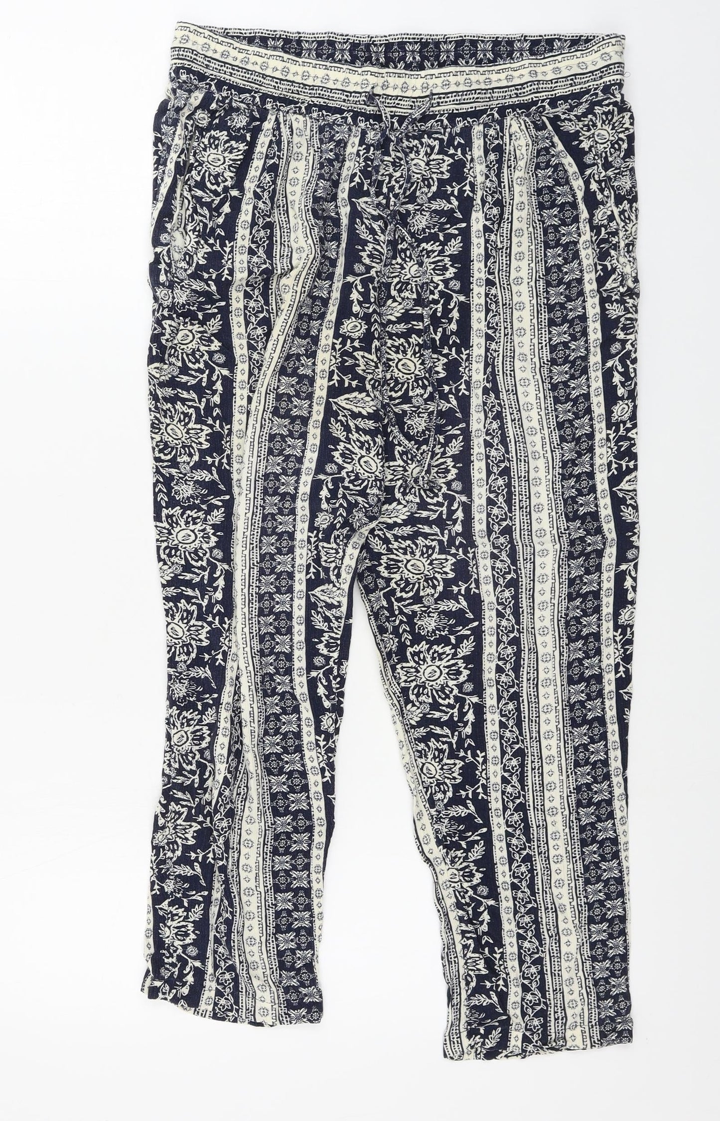 Marks and Spencer  Womens Blue Geometric  Trousers  Size 10 L23 in