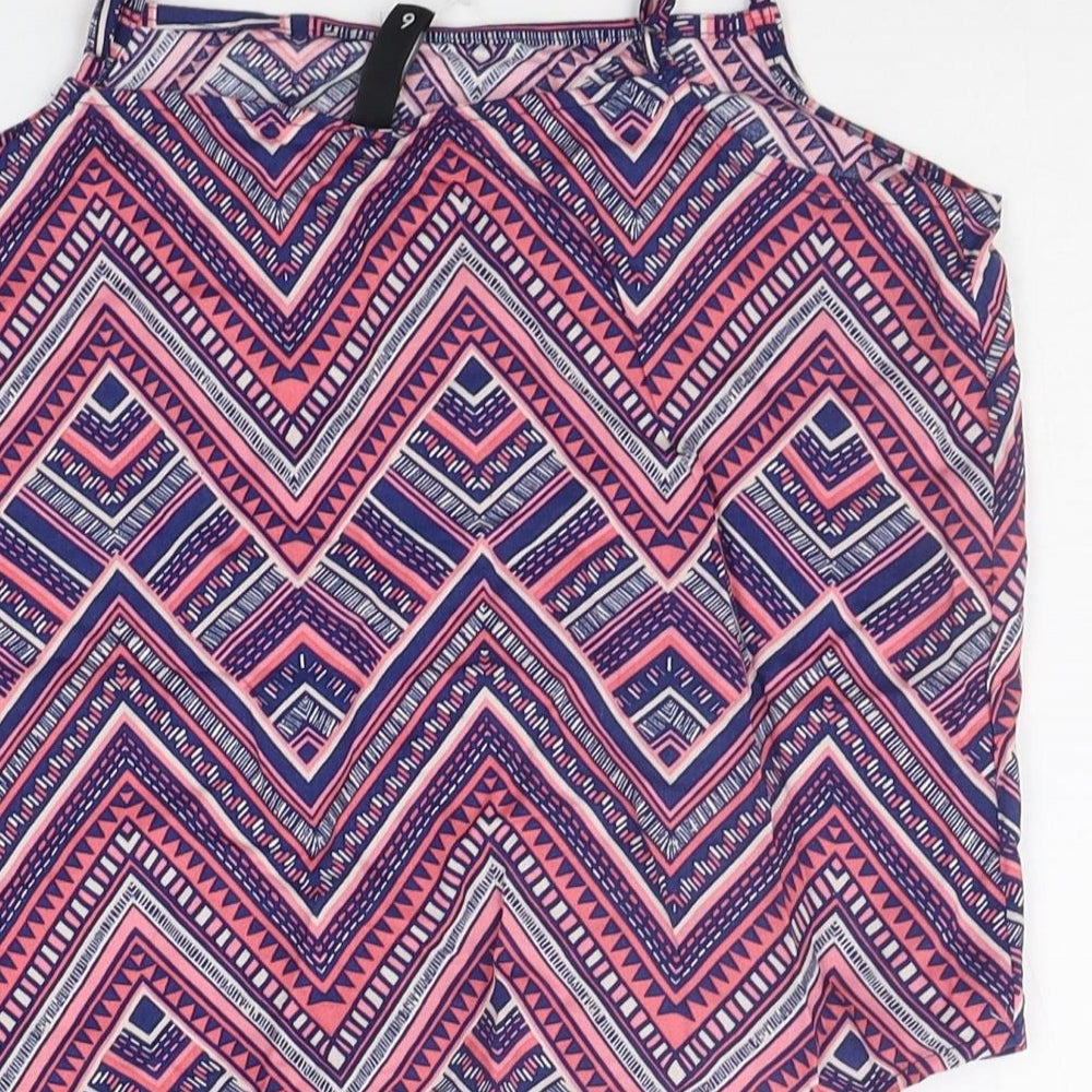 Divided Womens Blue Geometric  Basic Tank Size 6