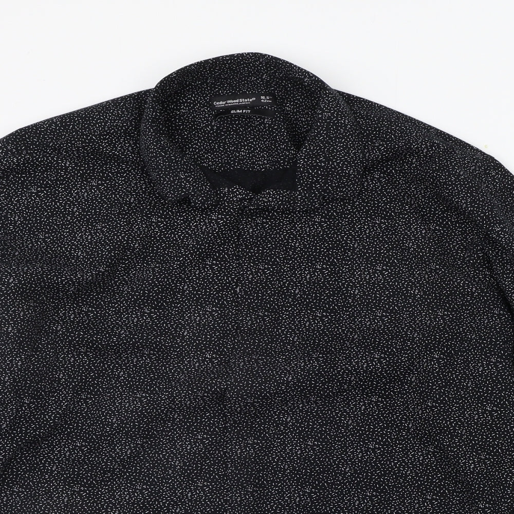 Cedar Wood State Mens Black Polka Dot   Button-Up Size 16