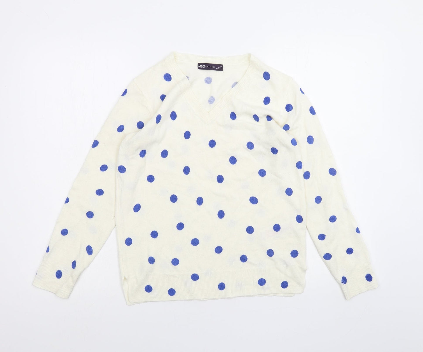 Marks and Spencer Womens White Polka Dot  Pullover Jumper Size 10