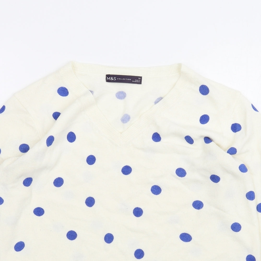 Marks and Spencer Womens White Polka Dot  Pullover Jumper Size 10