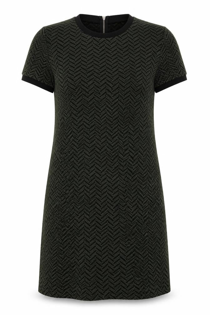Front view of Papaya women’s green herringbone a-line, size UK 12, - back zip