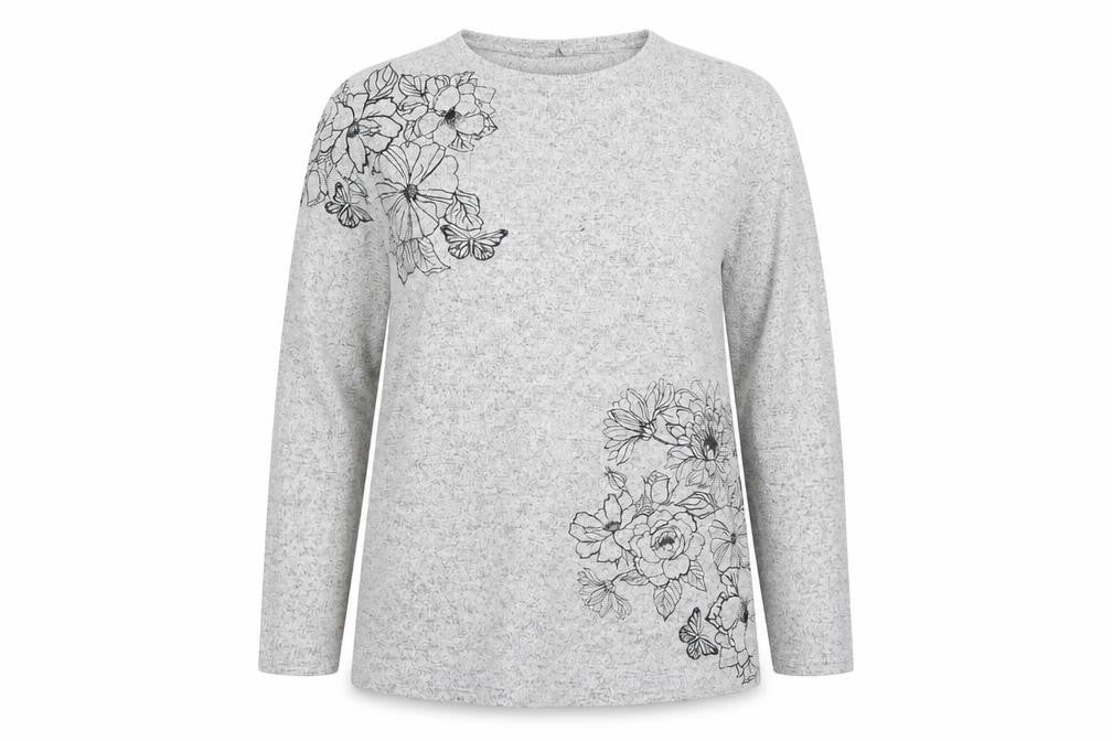 Isle Womens Grey Floral  Pullover Jumper Size 14