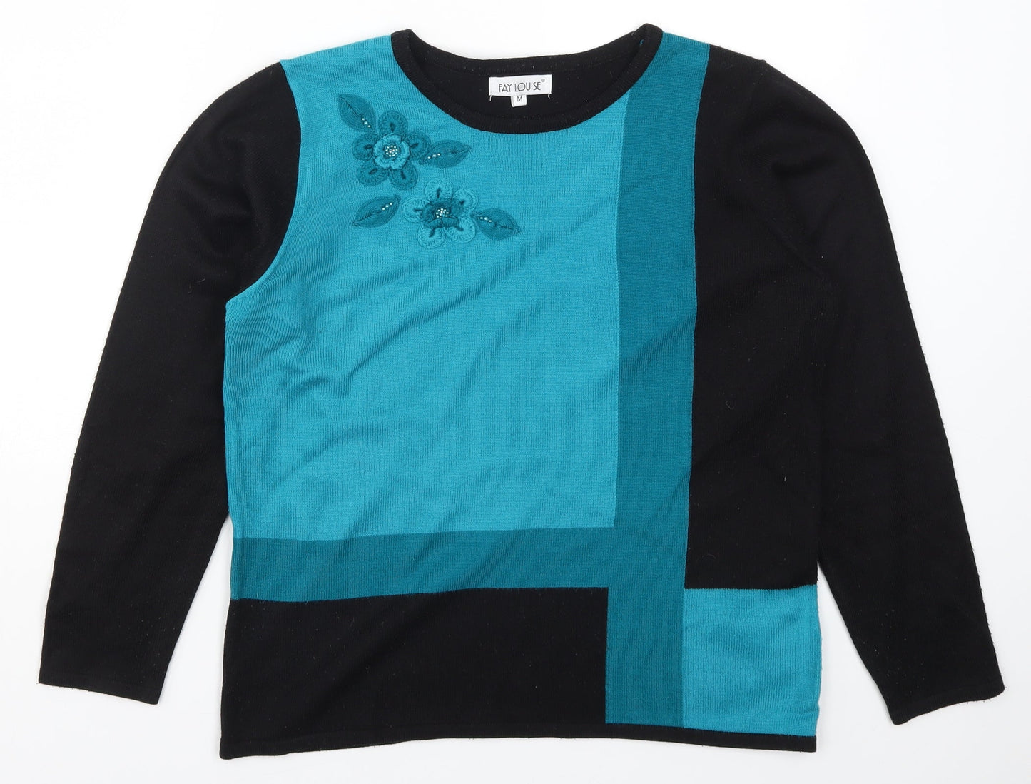 Fay Louise Womens Blue Geometric Knit Pullover Jumper Size M  - Fabric Flowers