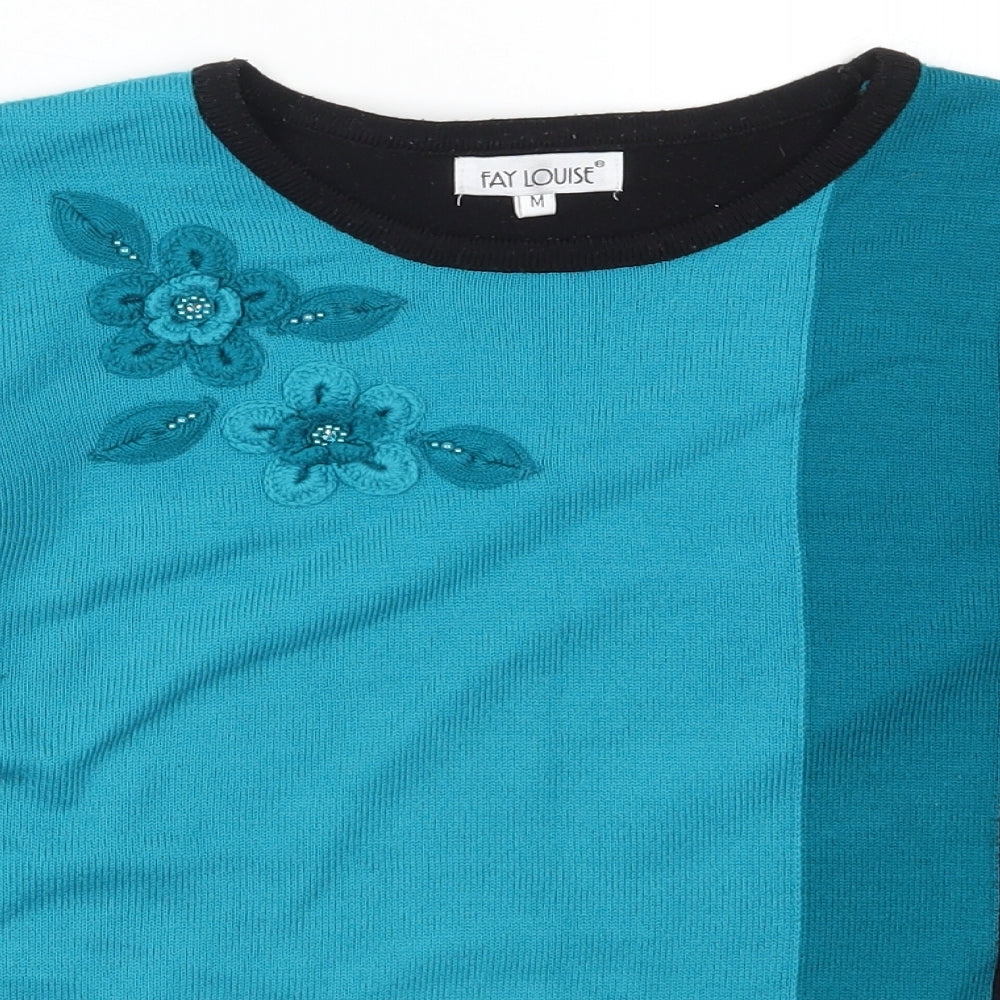 Fay Louise Womens Blue Geometric Knit Pullover Jumper Size M  - Fabric Flowers