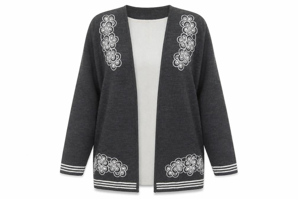 Amoretti Womens Grey Floral  Pullover Jumper One Size