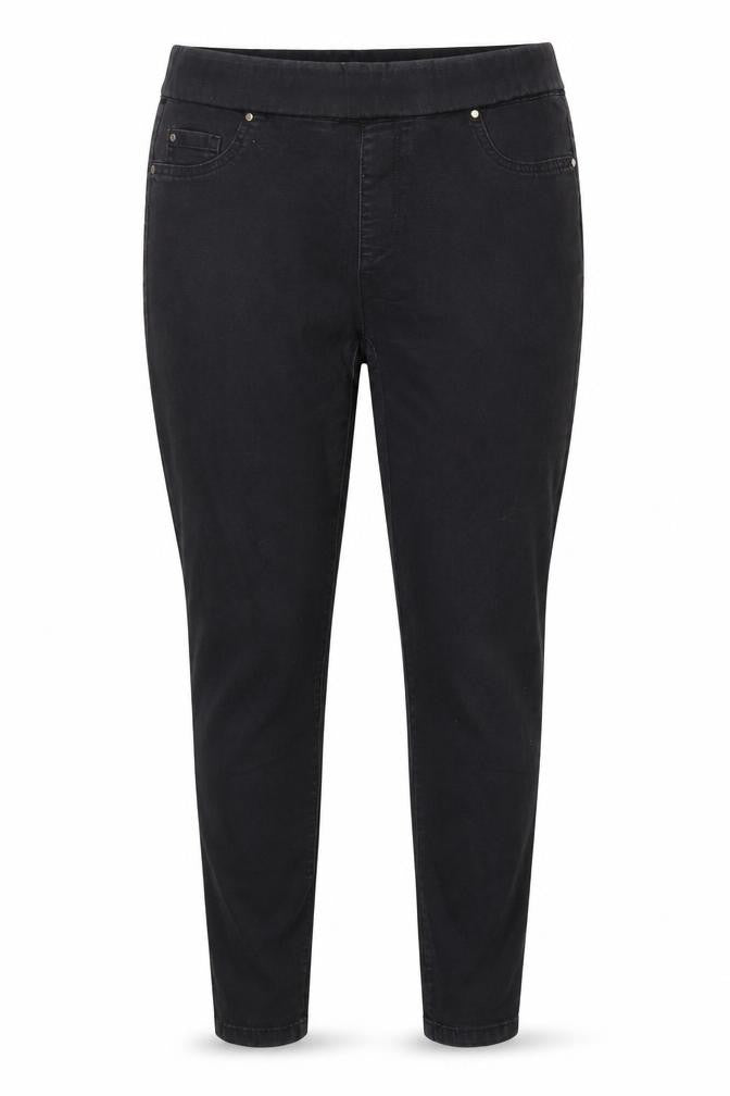 Front view of Denim & Co. women’s black denim jegging jeans, size UK 14, 27-inch leg