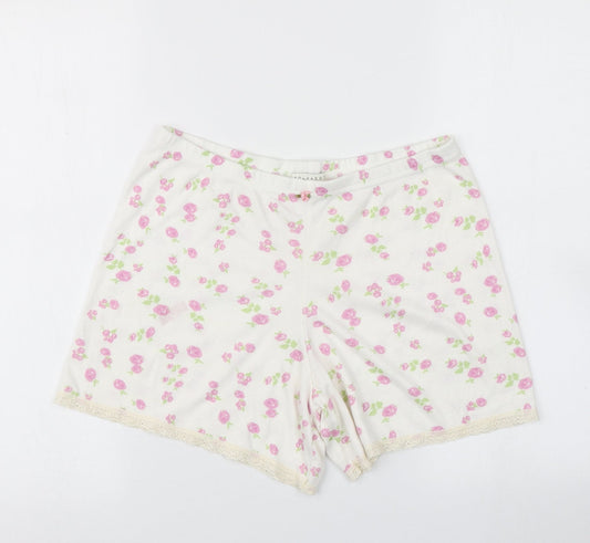Polkadot Womens White Floral  Hot Pants Shorts Size L