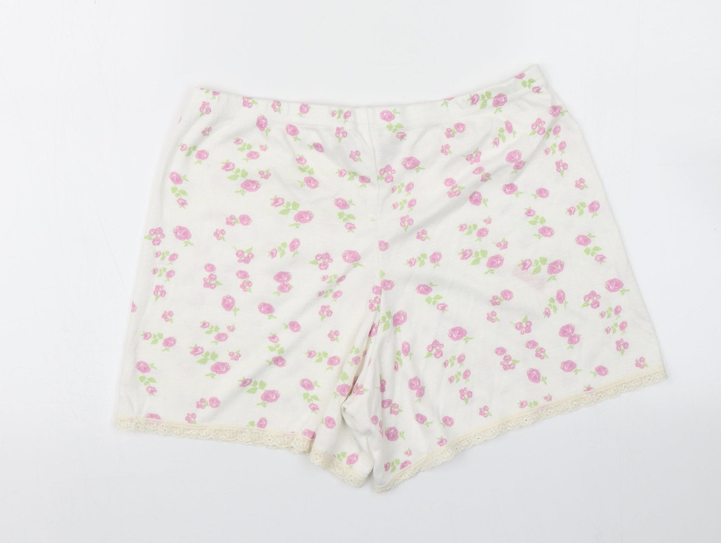 Polkadot Womens White Floral  Hot Pants Shorts Size L