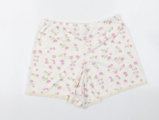 Polkadot Womens White Floral  Hot Pants Shorts Size L
