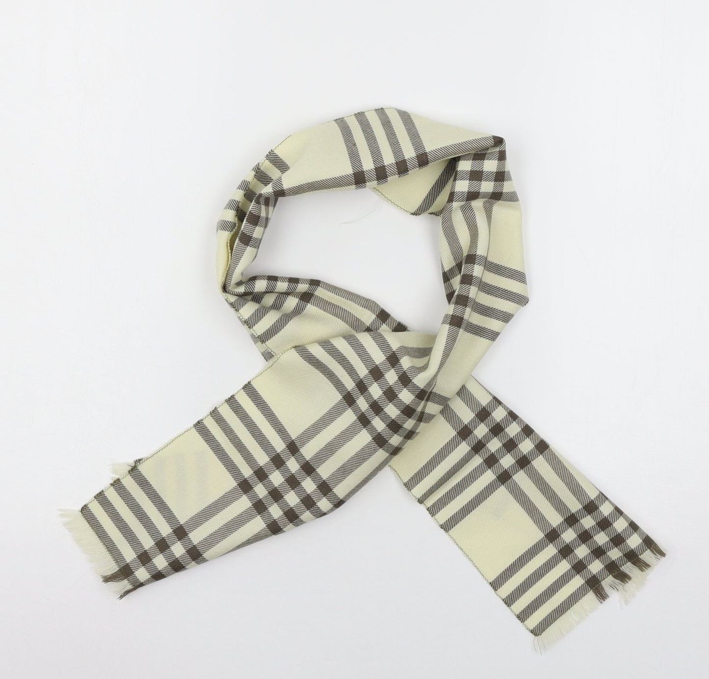 Preworn Womens Ivory Plaid Knit  Scarf