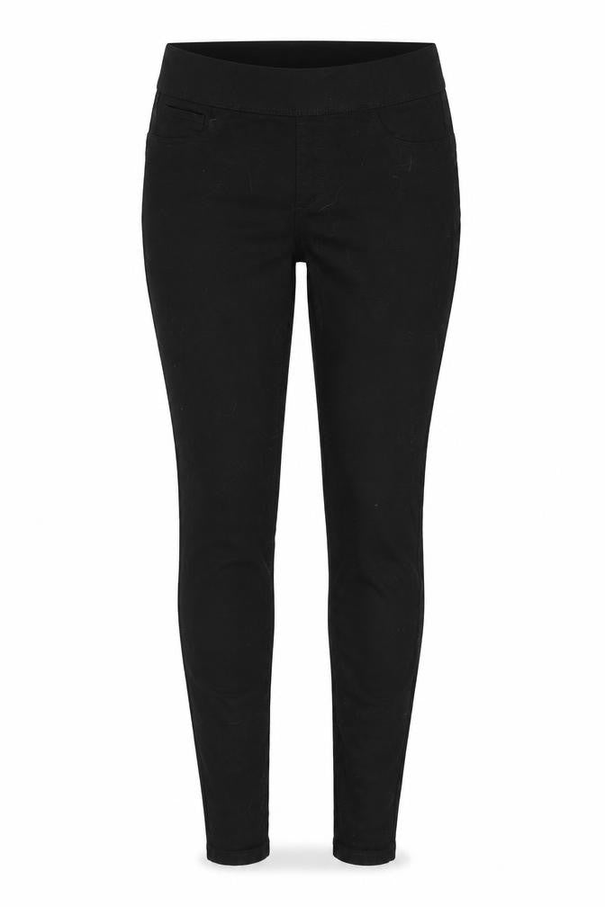 Front view of Denim & Co. women’s black denim jegging jeans, size UK 8, 28-inch leg