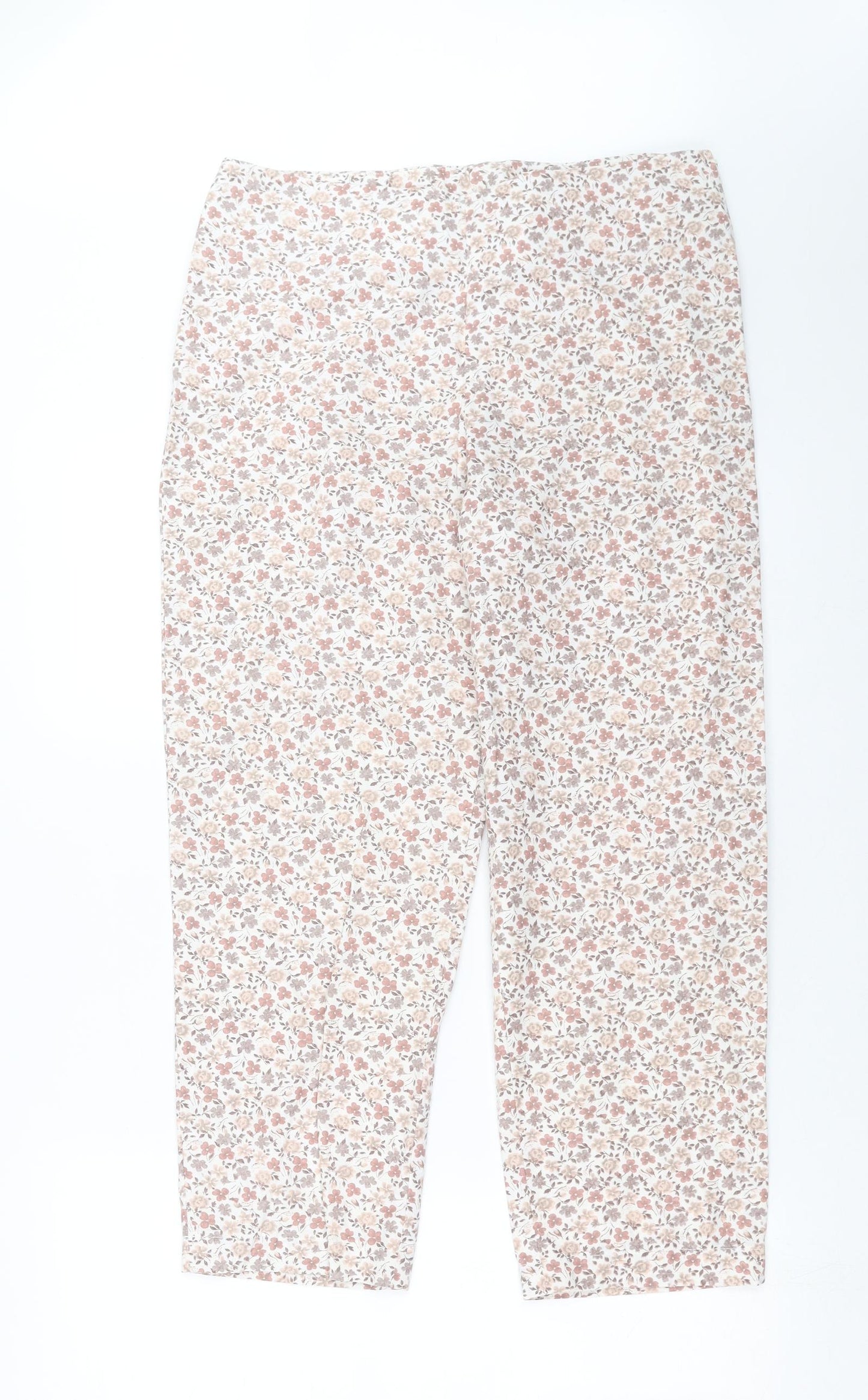 Preworn Womens Ivory Floral  Cropped Trousers Size 32 in L25 in