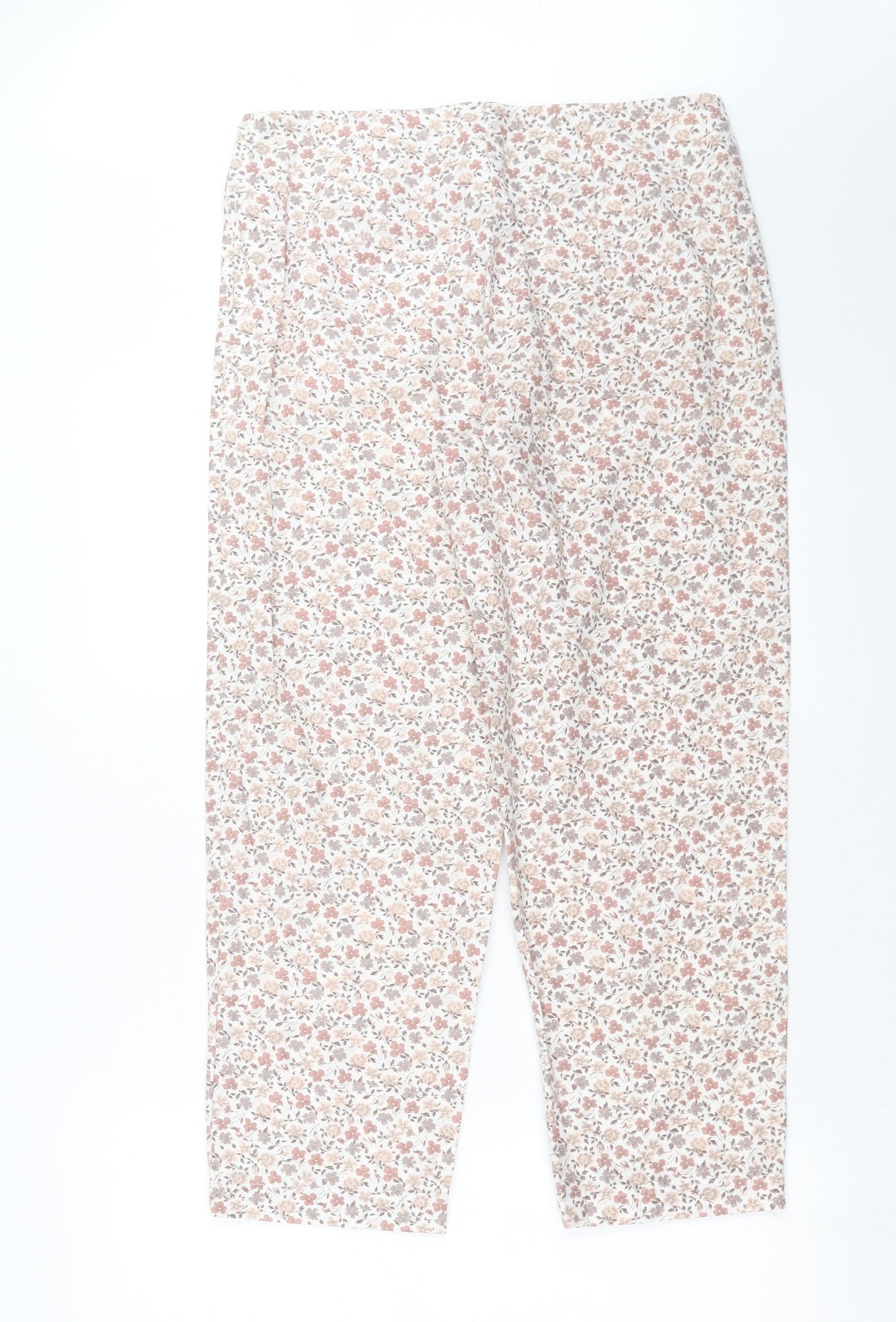 Preworn Womens Ivory Floral  Cropped Trousers Size 32 in L25 in