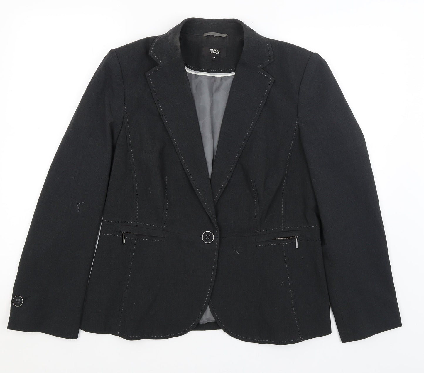 M&S Womens Grey   Jacket Blazer Size 16